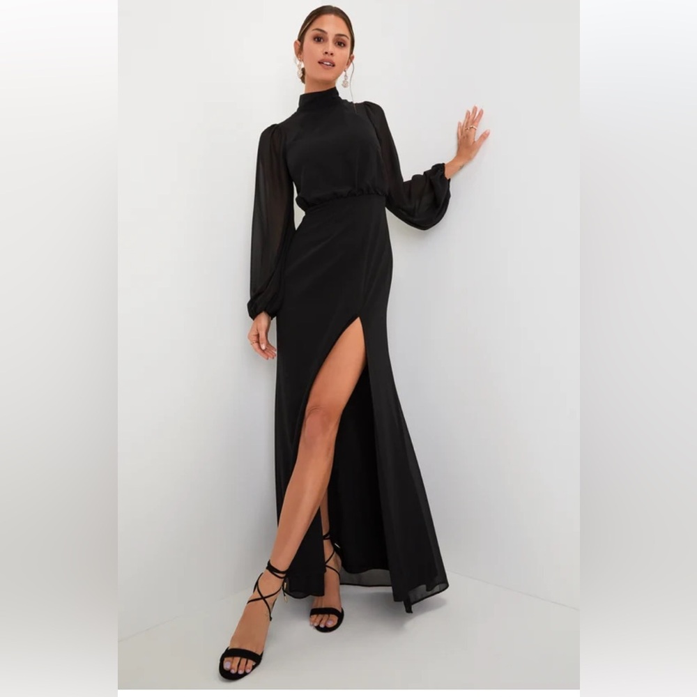 NWT Lulus Graceful Entrance Black Long Sleeve Backless Maxi Dress FLAW